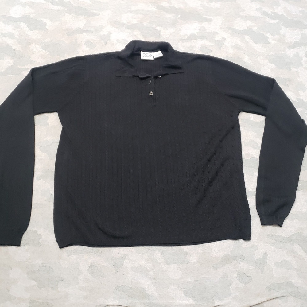 Vintage Tail Silk Sweater Womens Large Black Cable Knit Long Sleeve 90s